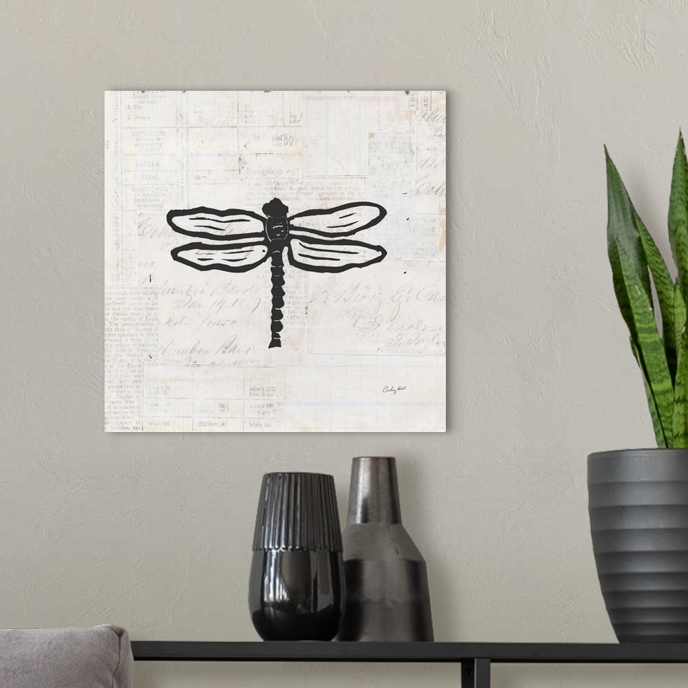 A modern room featuring Dragonfly Stamp BW