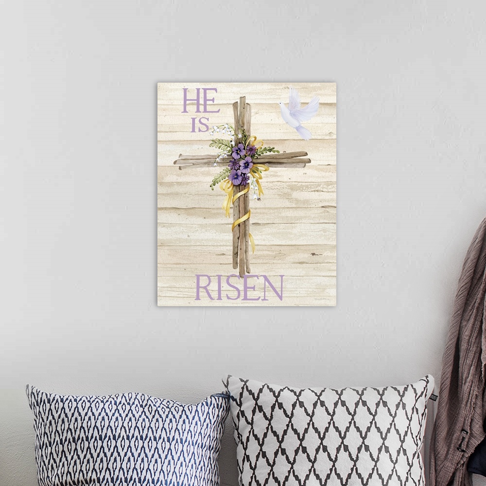 A bohemian room featuring Easter Blessing Saying III with Cross v2