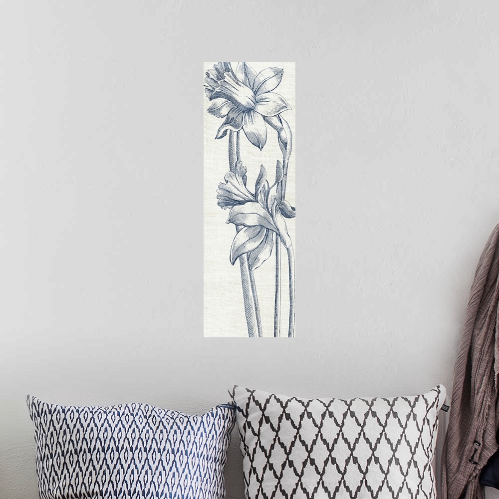 A bohemian room featuring Vintage stylized illustration of flowers.
