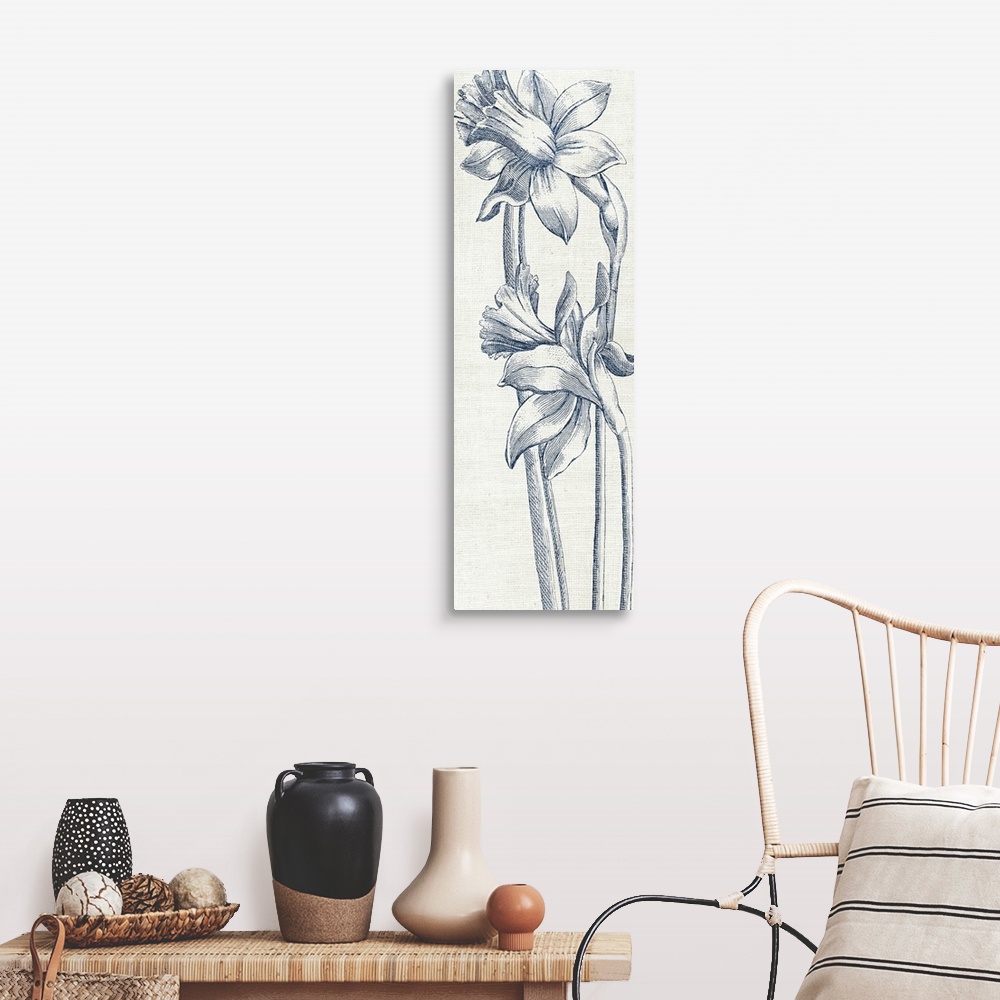 A farmhouse room featuring Vintage stylized illustration of flowers.