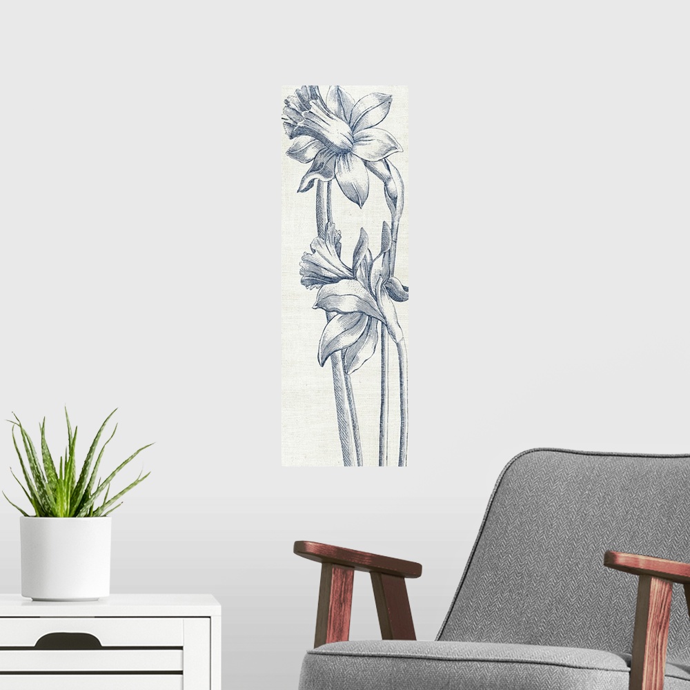 A modern room featuring Vintage stylized illustration of flowers.
