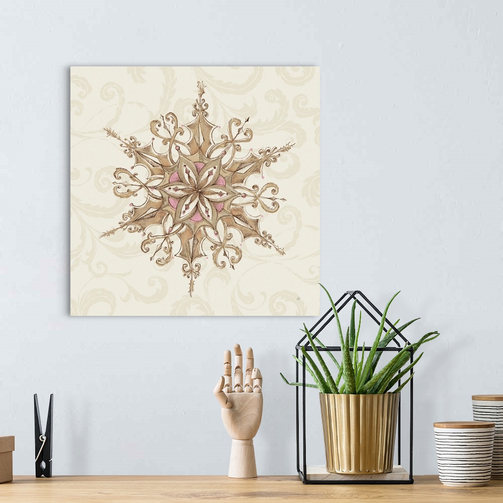 A bohemian room featuring Elegant Season Snowflake I Pink