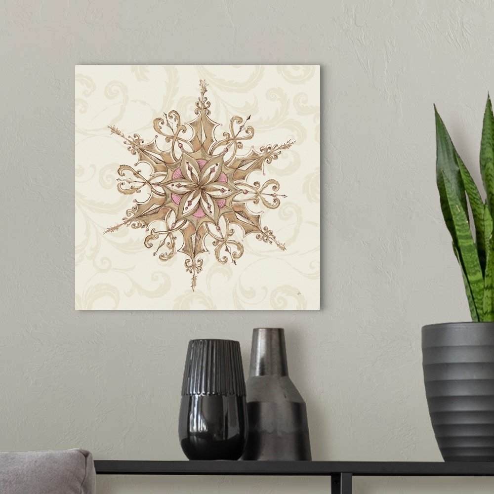 A modern room featuring Elegant Season Snowflake I Pink