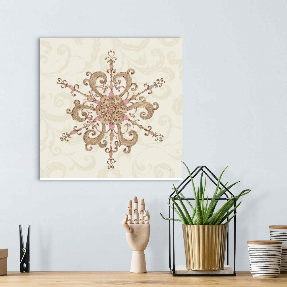 A bohemian room featuring Elegant Season Snowflake IV Pink