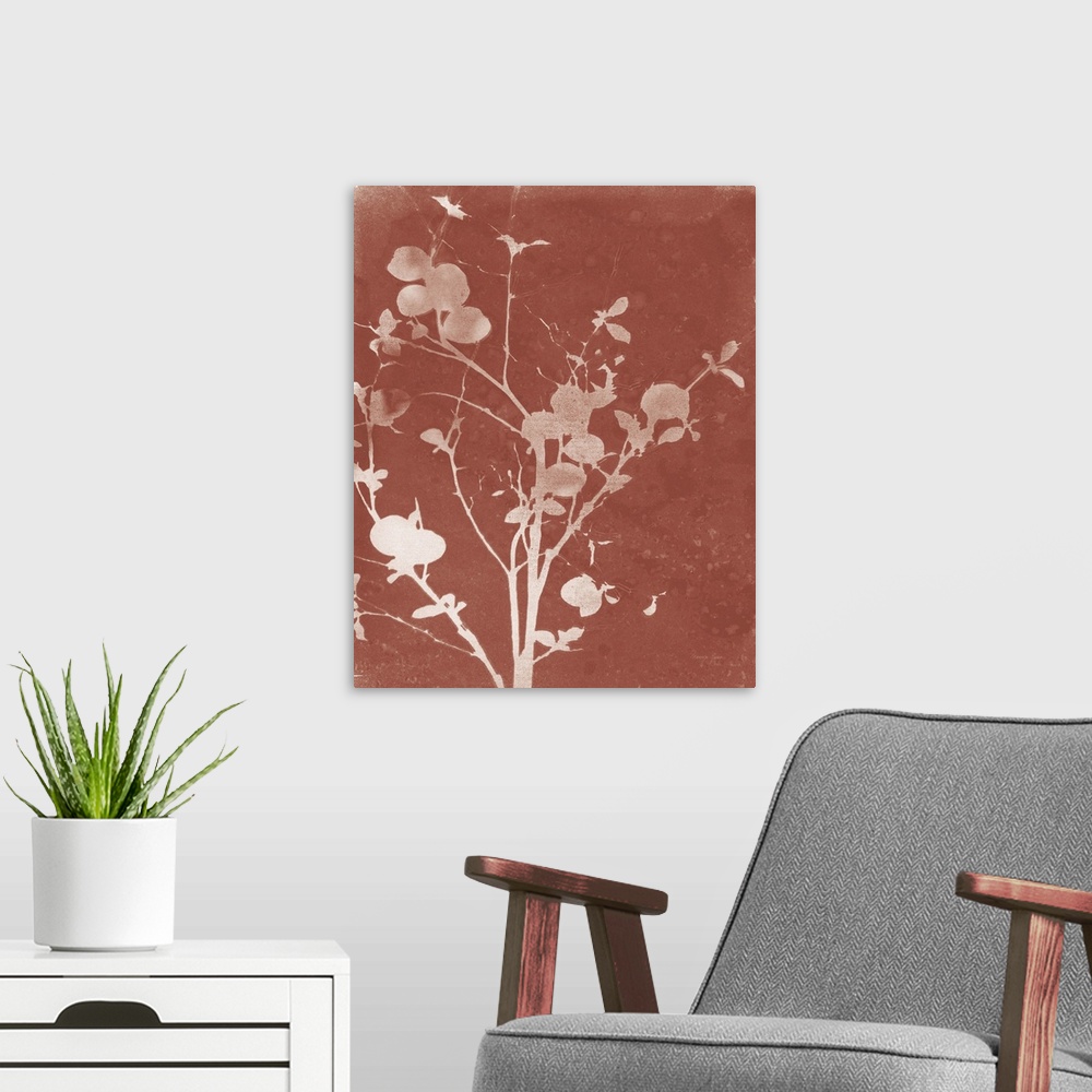 A modern room featuring Enchanted Fall Cyanotype VI