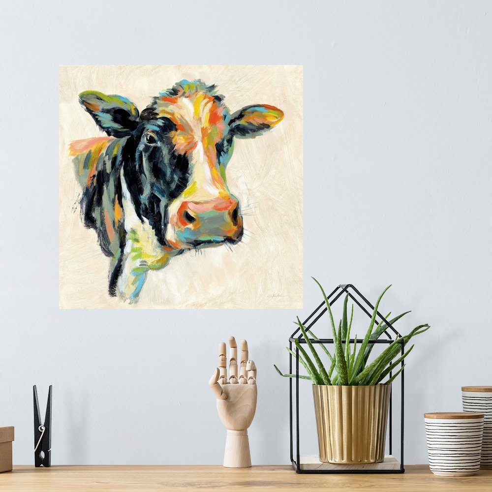 A bohemian room featuring Expressionistic Cow I