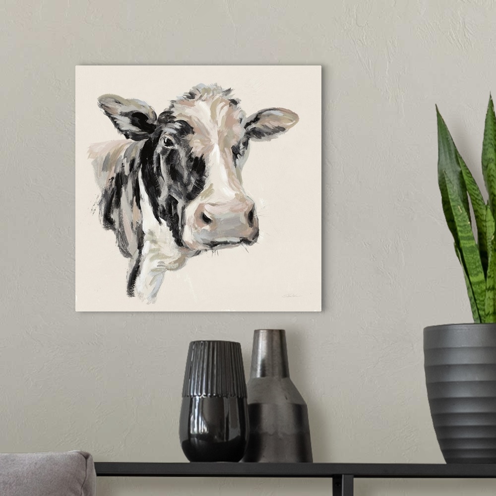 A modern room featuring Expressionistic Cow I
