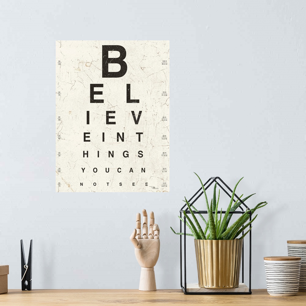 A bohemian room featuring Contemporary painting of an eye exam chart, spelling out an inspirational quote.