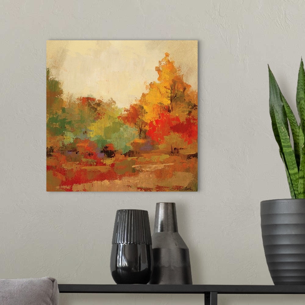A modern room featuring Fall Forest II