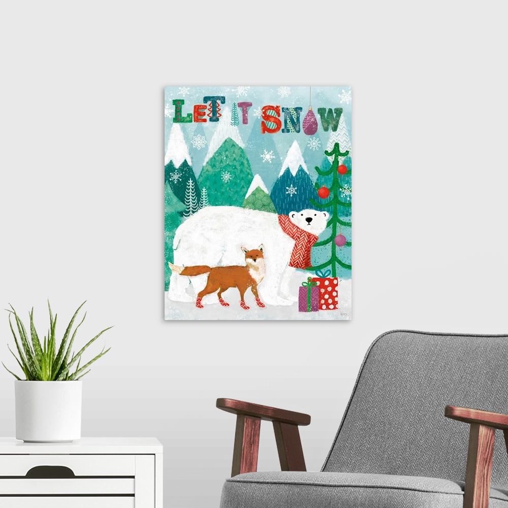 A modern room featuring Festive Forest II