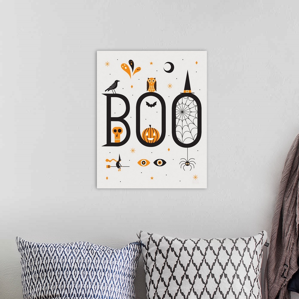 A bohemian room featuring Festive Fright Boo