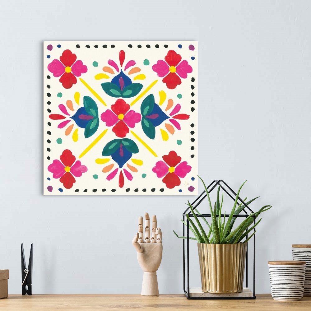 A bohemian room featuring Floral Fiesta White Tile I