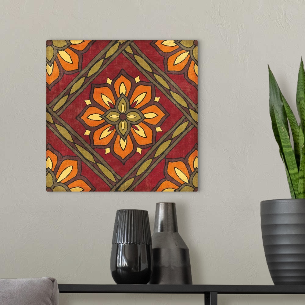 A modern room featuring Floral Patchwork Square Spice VI