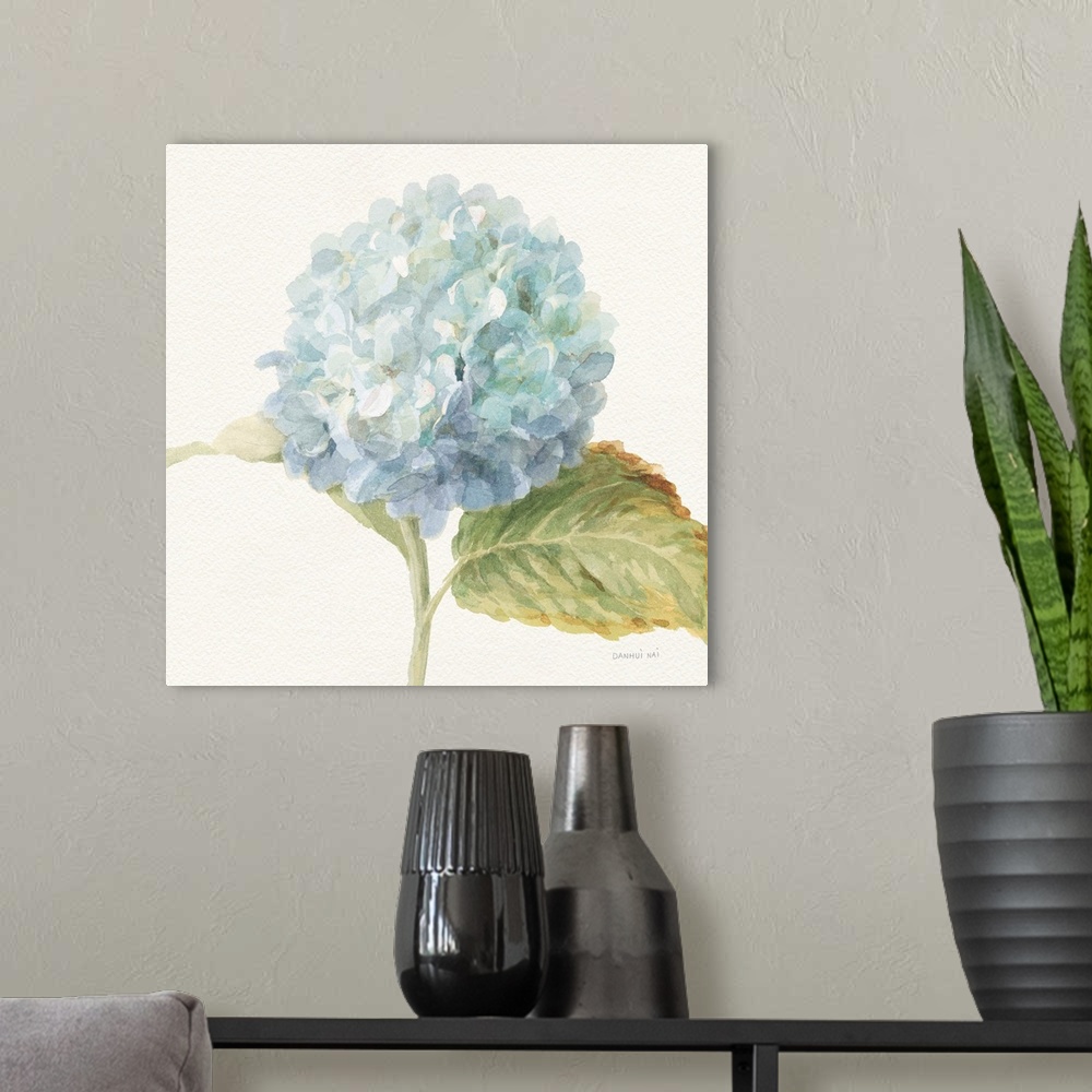 A modern room featuring Floursack Florals V - Blue Hydrangea Crop