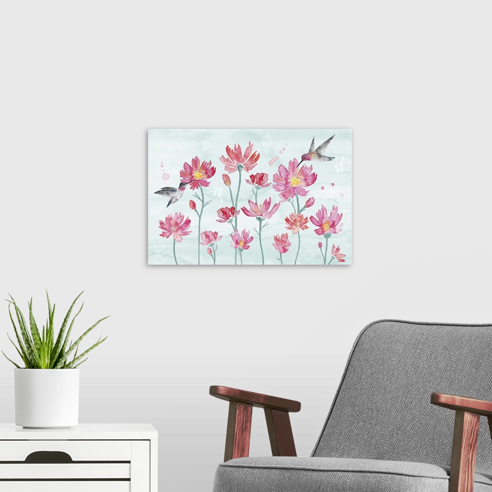 A modern room featuring Flowers And Feathers I