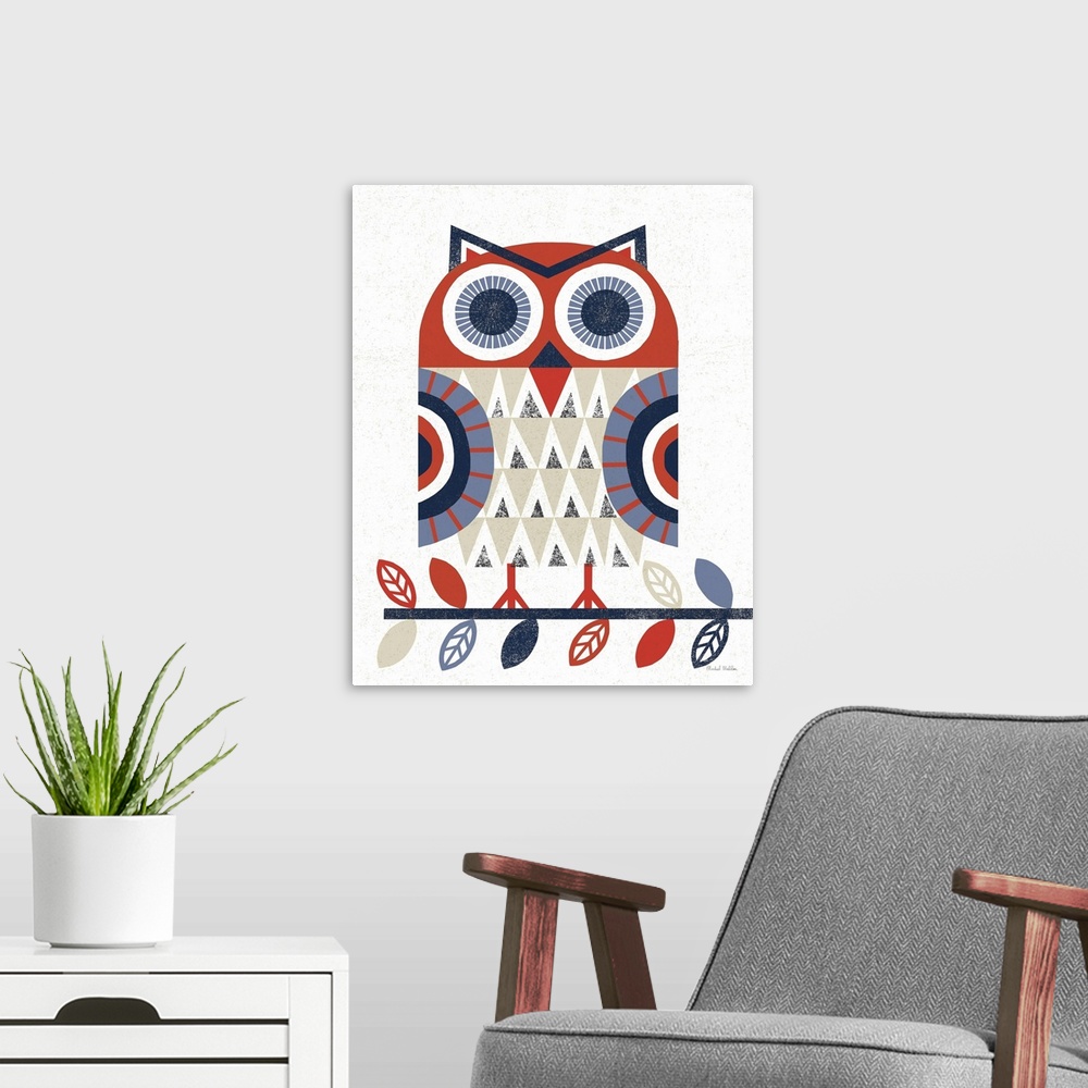 A modern room featuring Folk Lodge Owl Red Navy