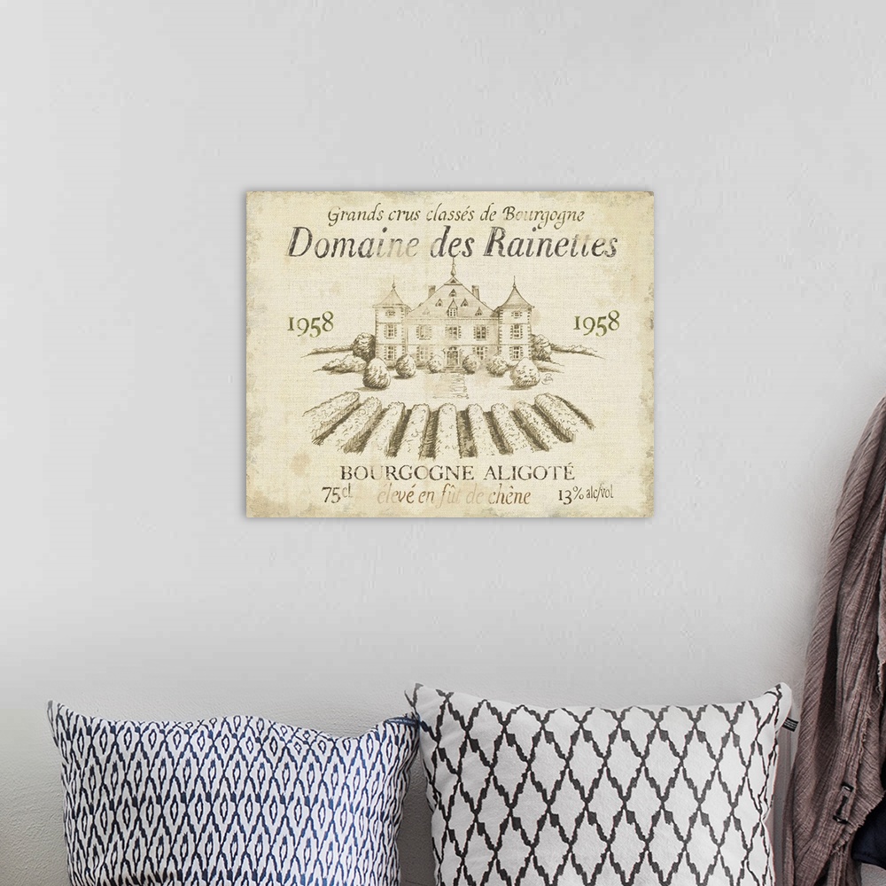 A bohemian room featuring French Wine Label III Cream