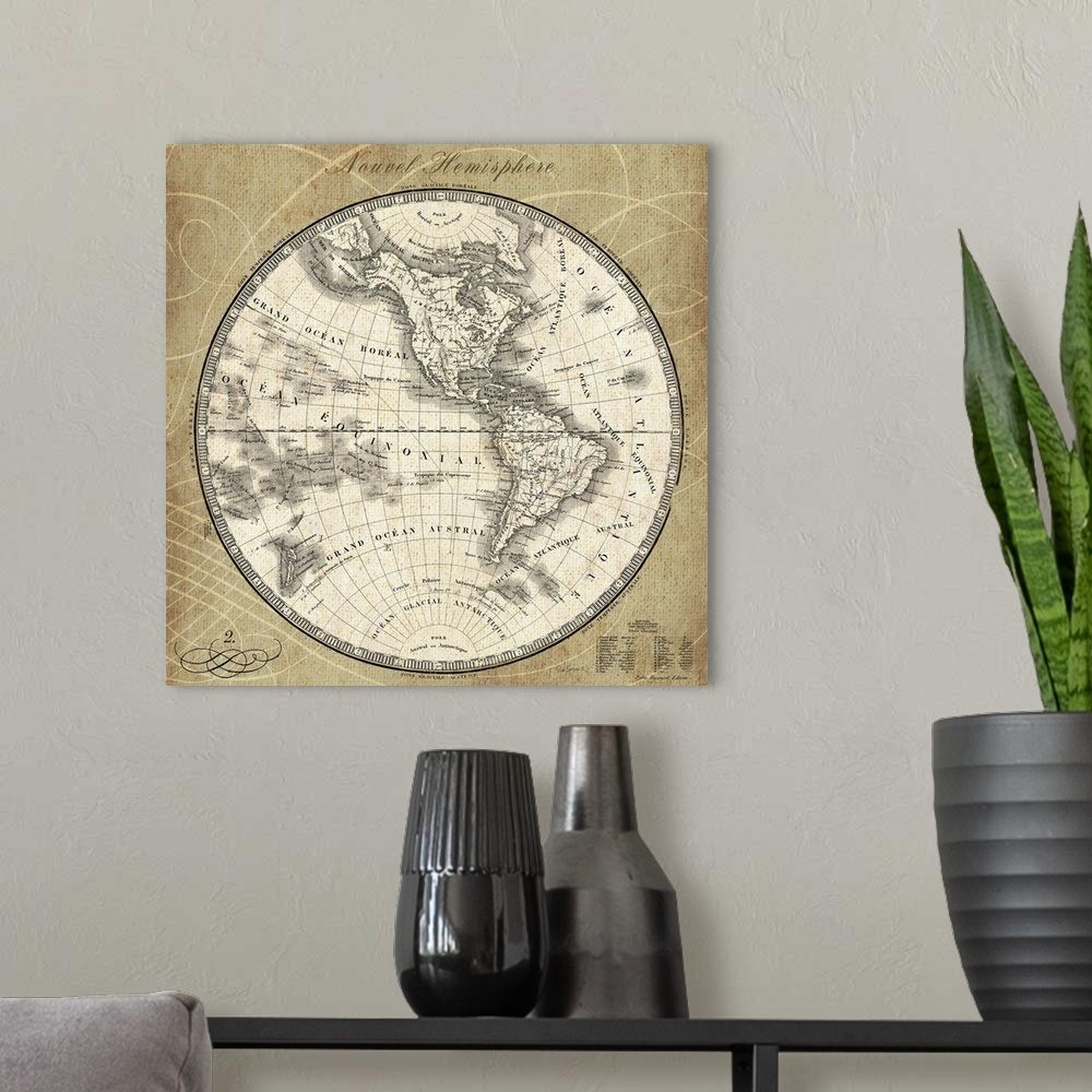 A modern room featuring French World Map III