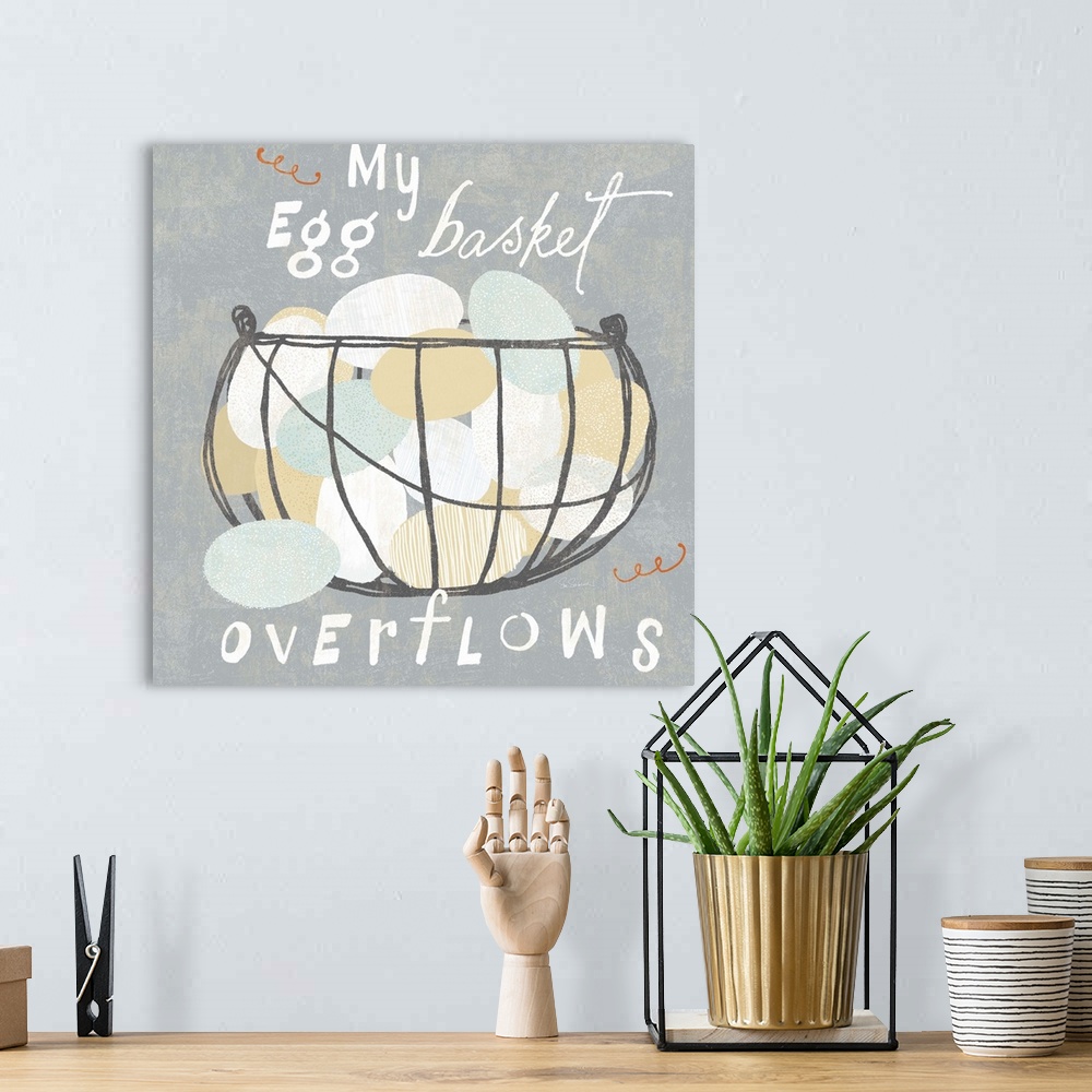 A bohemian room featuring "My Egg Basket Overflows"