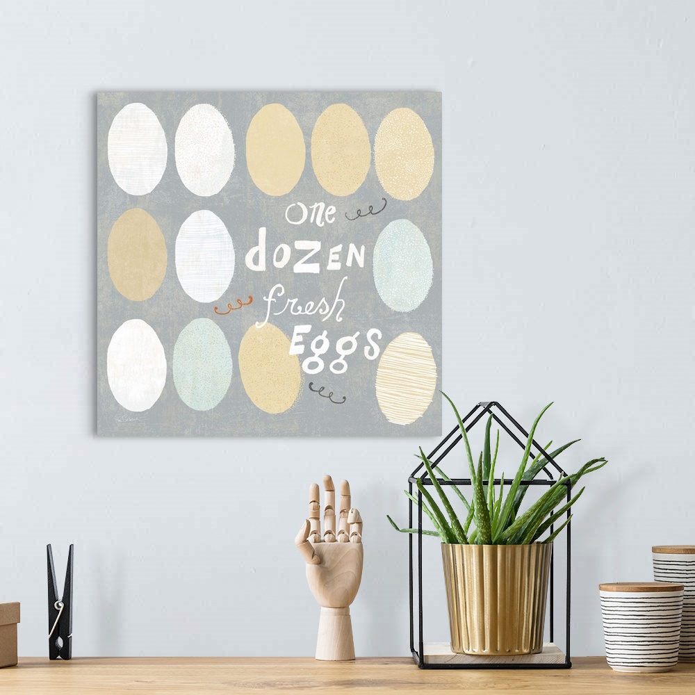 A bohemian room featuring "One Dozen Fresh Eggs"