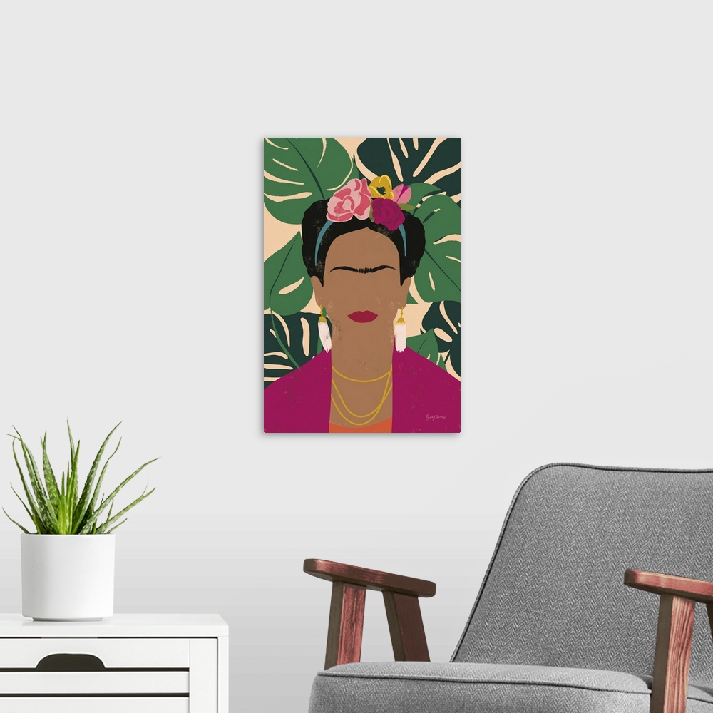 A modern room featuring Frida Kahlo I Palms