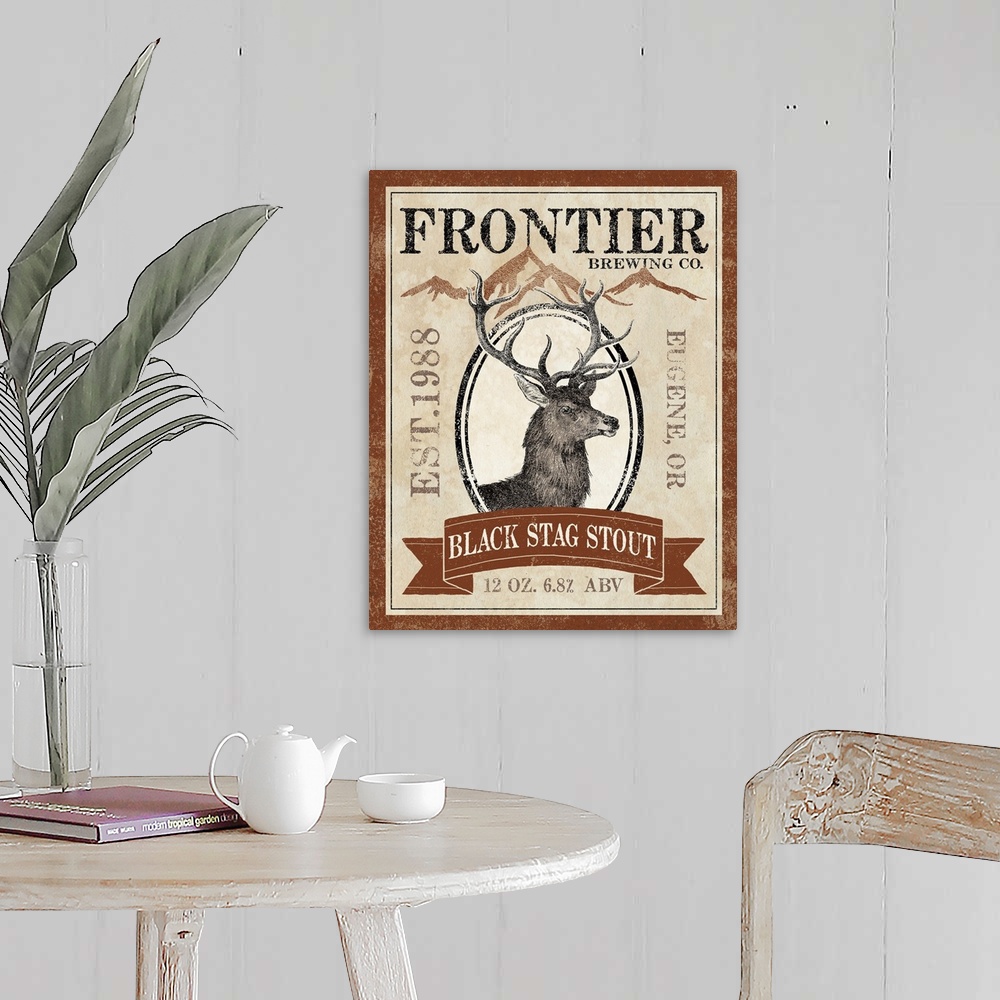 A farmhouse room featuring Contemporary artwork of a wilderness themed brewery sign.