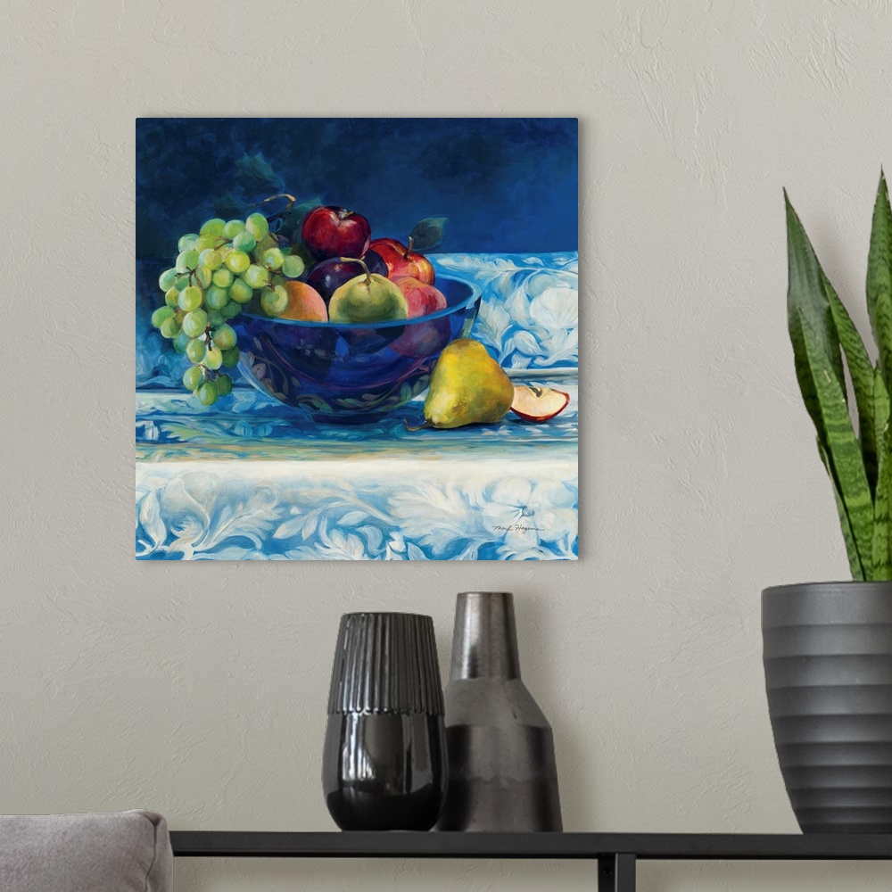 A modern room featuring Fruit Cobalt Bowl