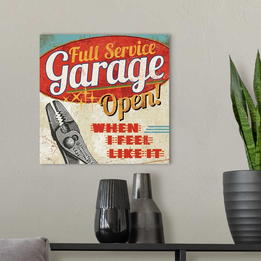 A modern room featuring This retro inspired, square wall art with midcentury typography is the perfect decorative accent ...