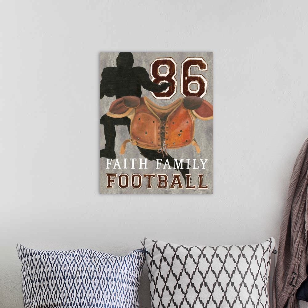 A bohemian room featuring 'Faith Family Football'