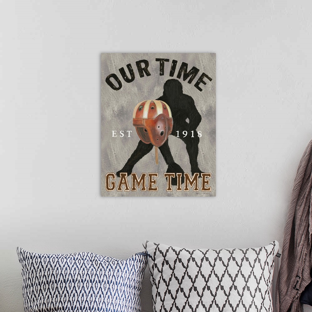 A bohemian room featuring 'Our Time Game Time'