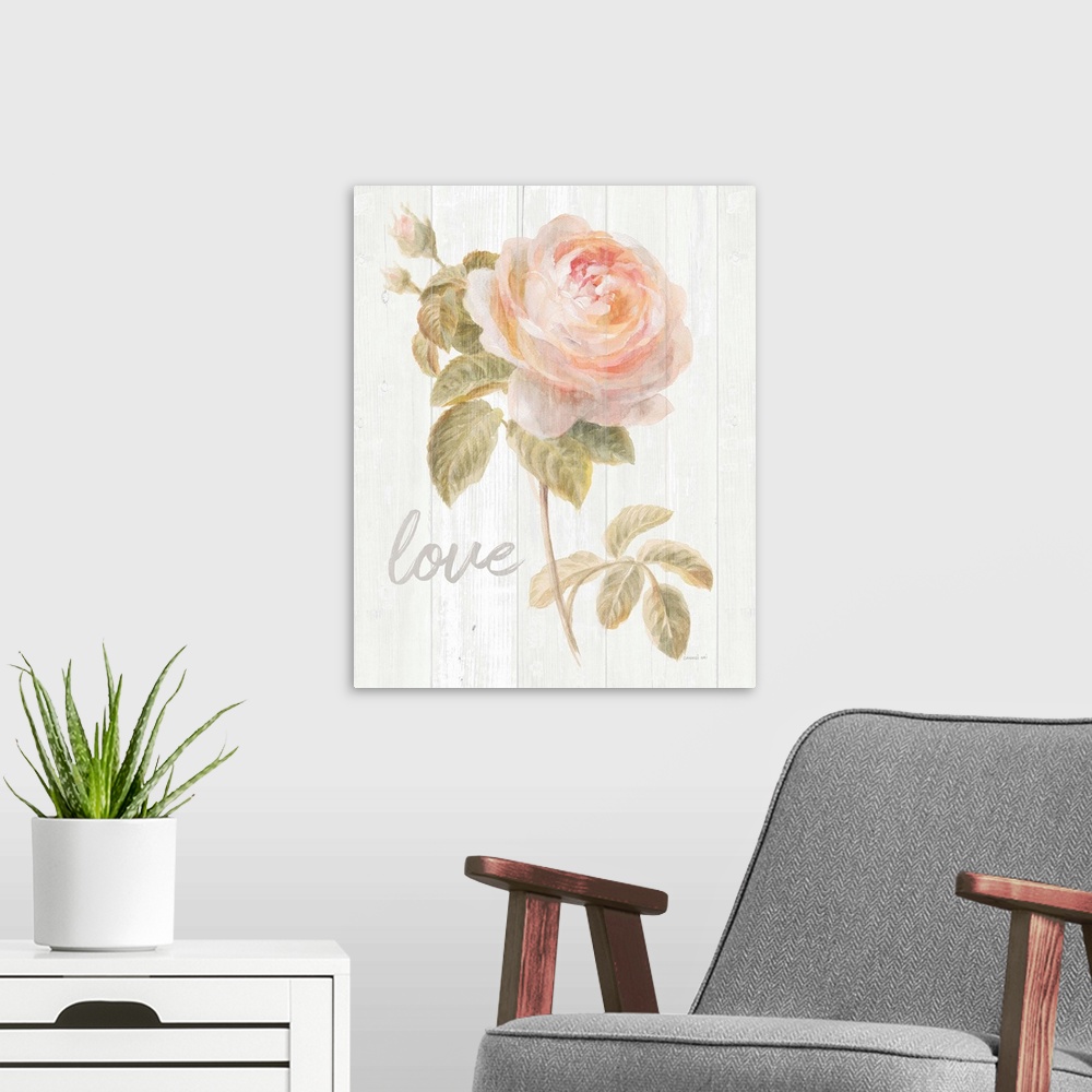 A modern room featuring Garden Rose on Wood Love