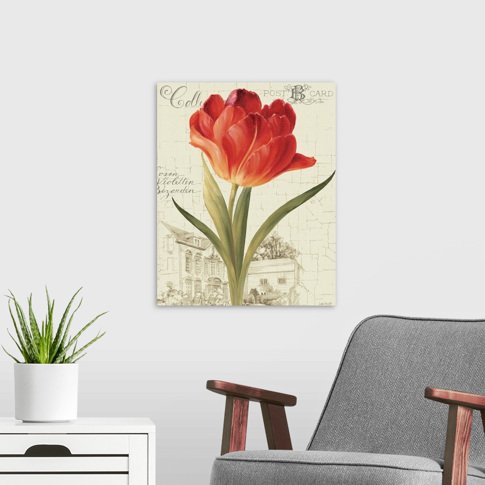 A modern room featuring Garden View III Red Tulip
