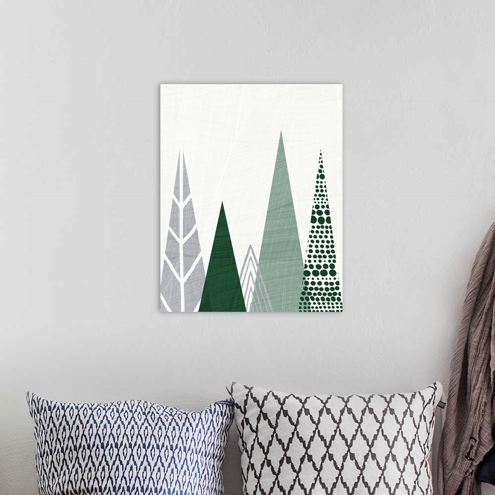 A bohemian room featuring Geometric Forest III Green Gray