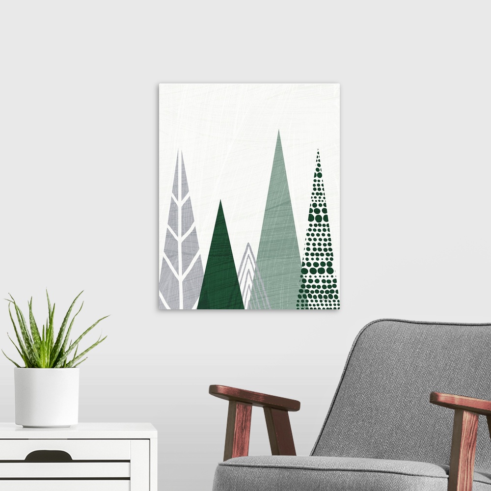 A modern room featuring Geometric Forest III Green Gray