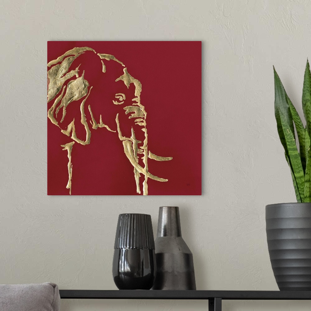 A modern room featuring Gilded Elephant on Red