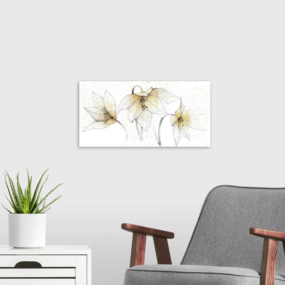 A modern room featuring Gilded Graphite Floral Trio