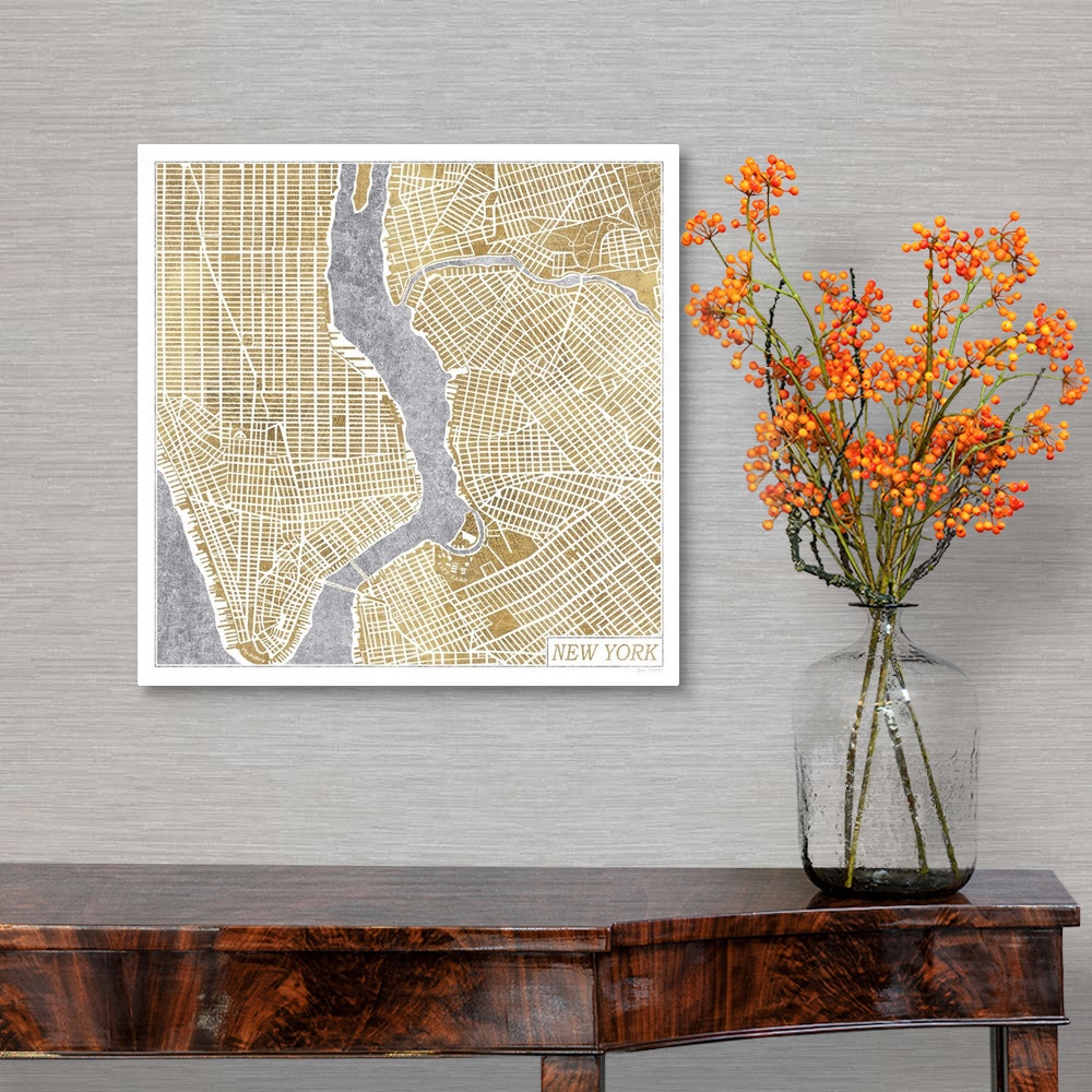 A traditional room featuring City street art map of New York City.