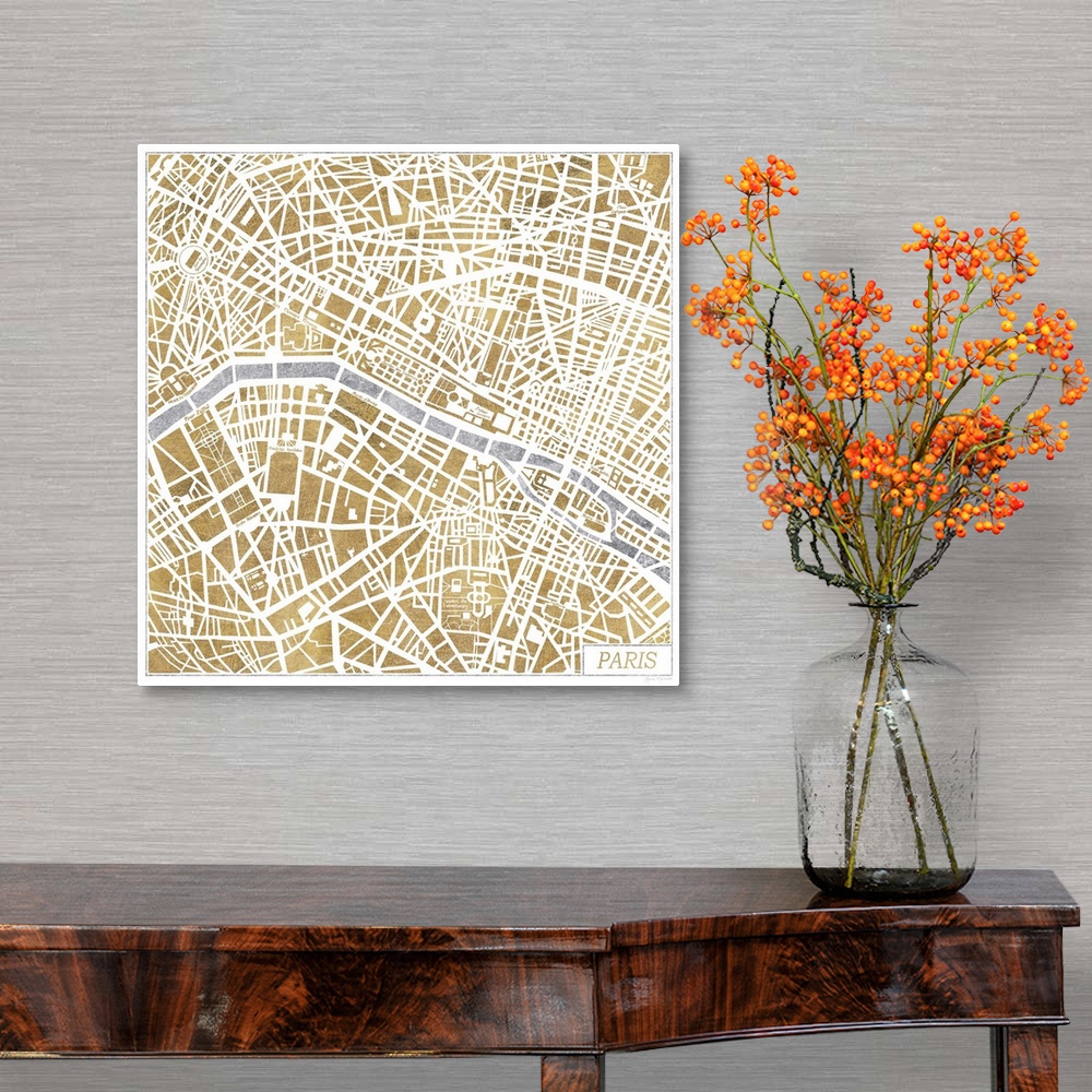 A traditional room featuring City street art map of Paris.