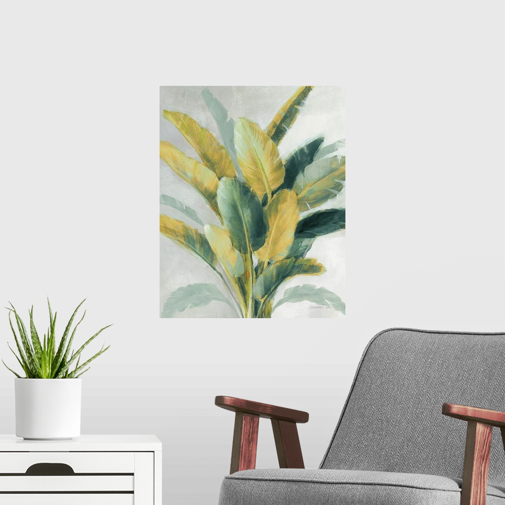 A modern room featuring Greenhouse Palm II Teal Green And Gold