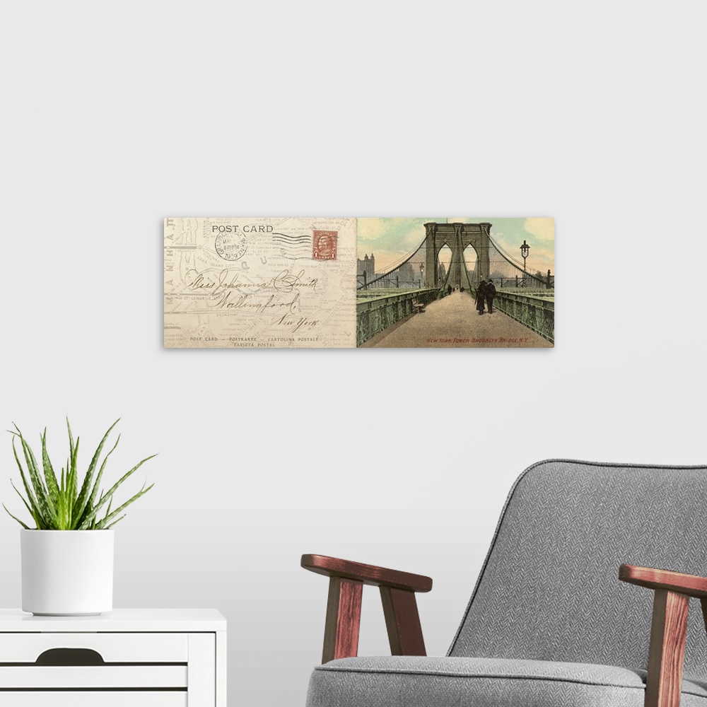 A modern room featuring Greetings from New York