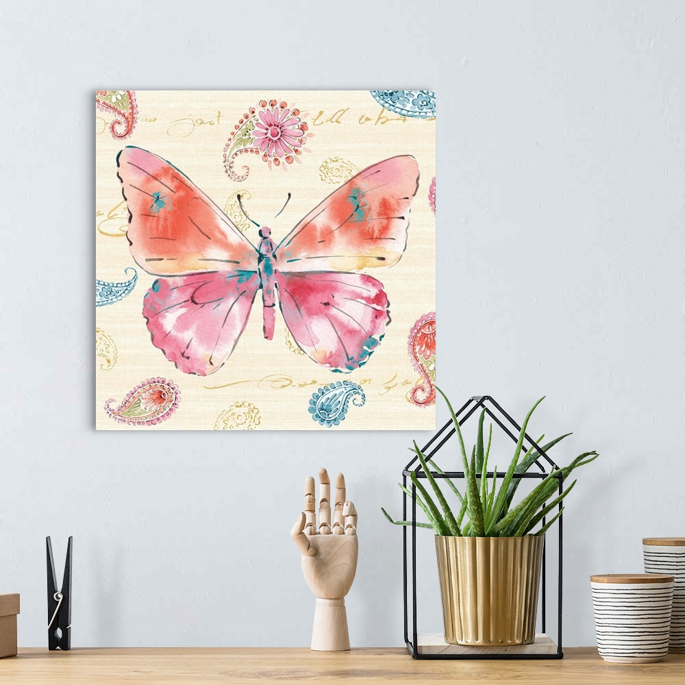 A bohemian room featuring Contemporary colorful watercolor home decor artwork of floral elements and nature.