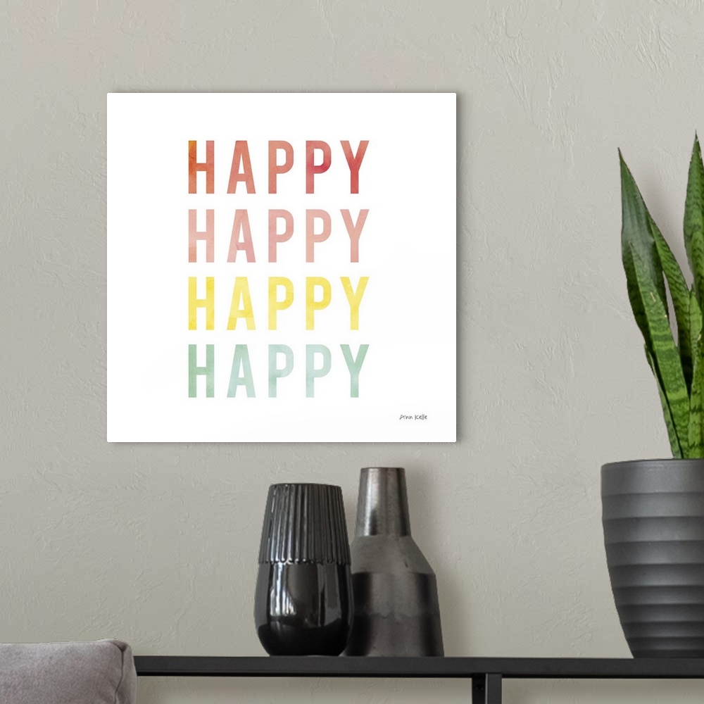 A modern room featuring Happy Happy