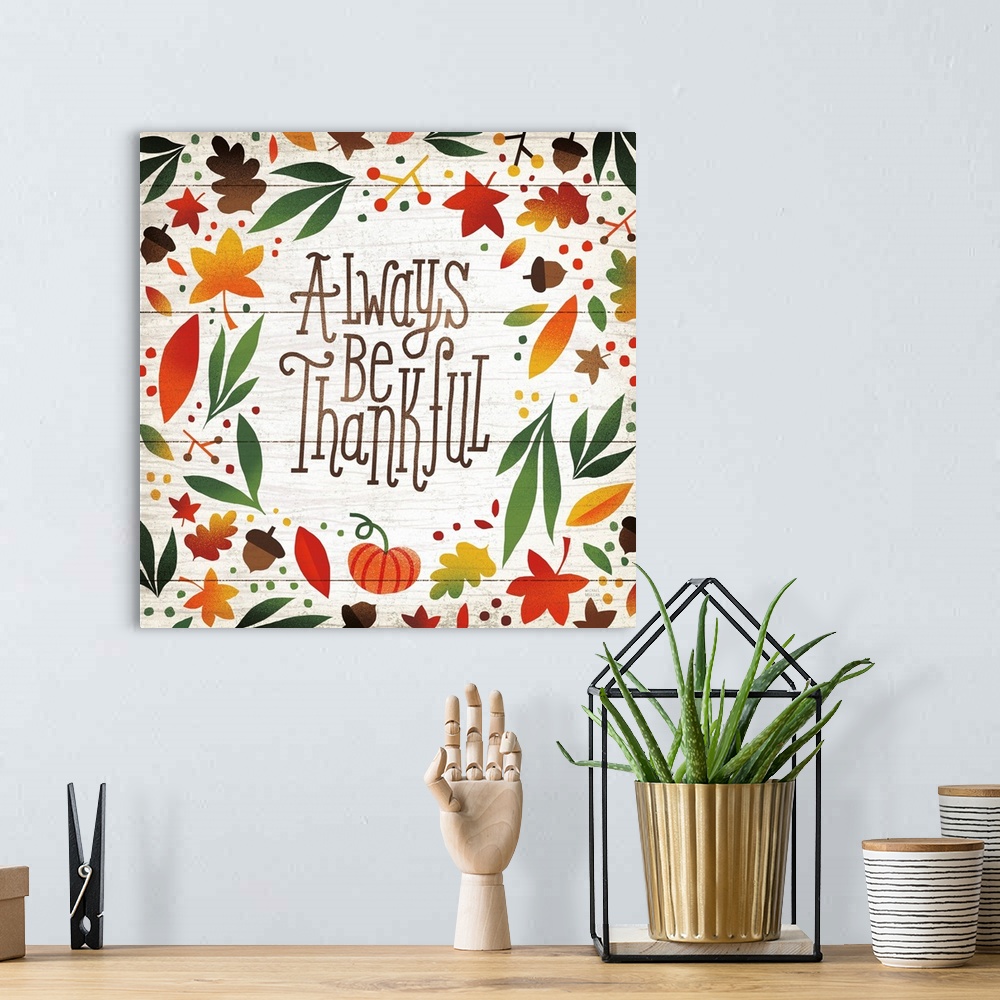 A bohemian room featuring Harvest Time Always Be Thankful Shiplap Sq