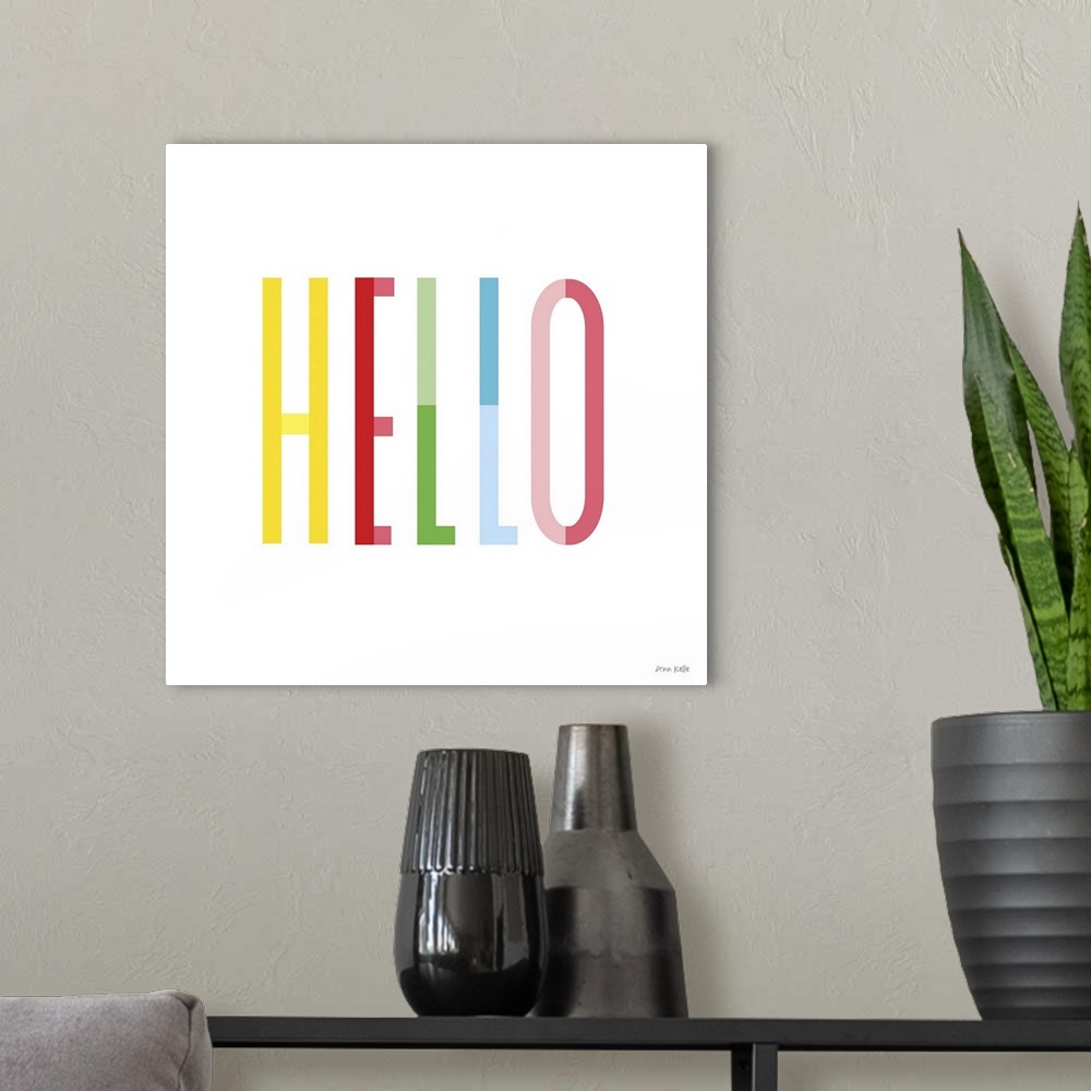 A modern room featuring Hello