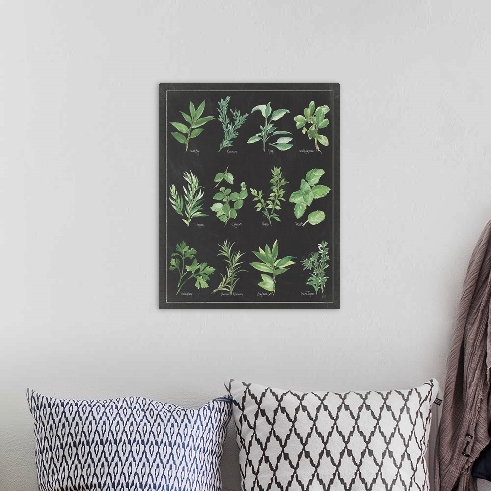 A bohemian room featuring Herb Chart on Black White Border