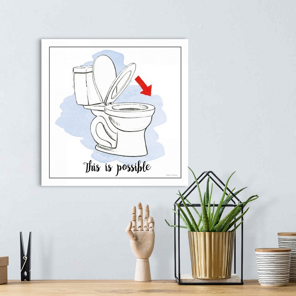 A bohemian room featuring A humorous design about home improvement featuring a toilet and the text 'This Is Possible'.