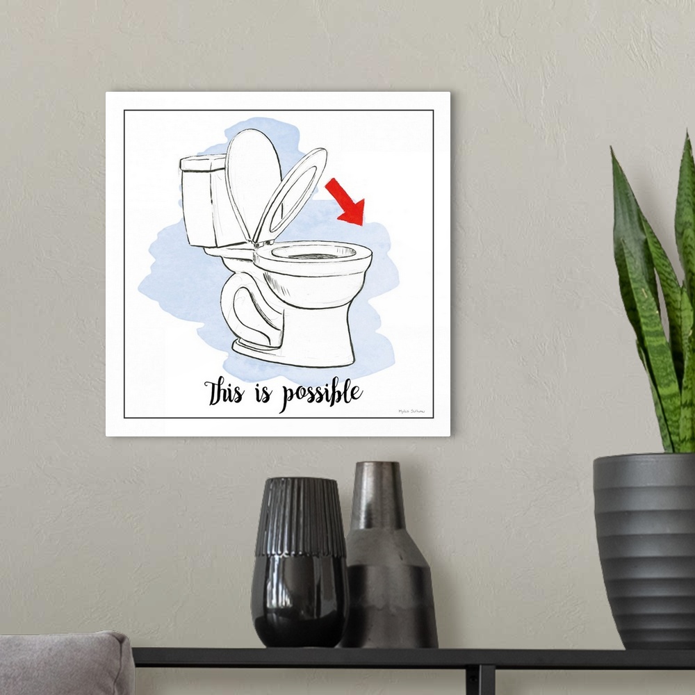 A modern room featuring A humorous design about home improvement featuring a toilet and the text 'This Is Possible'.