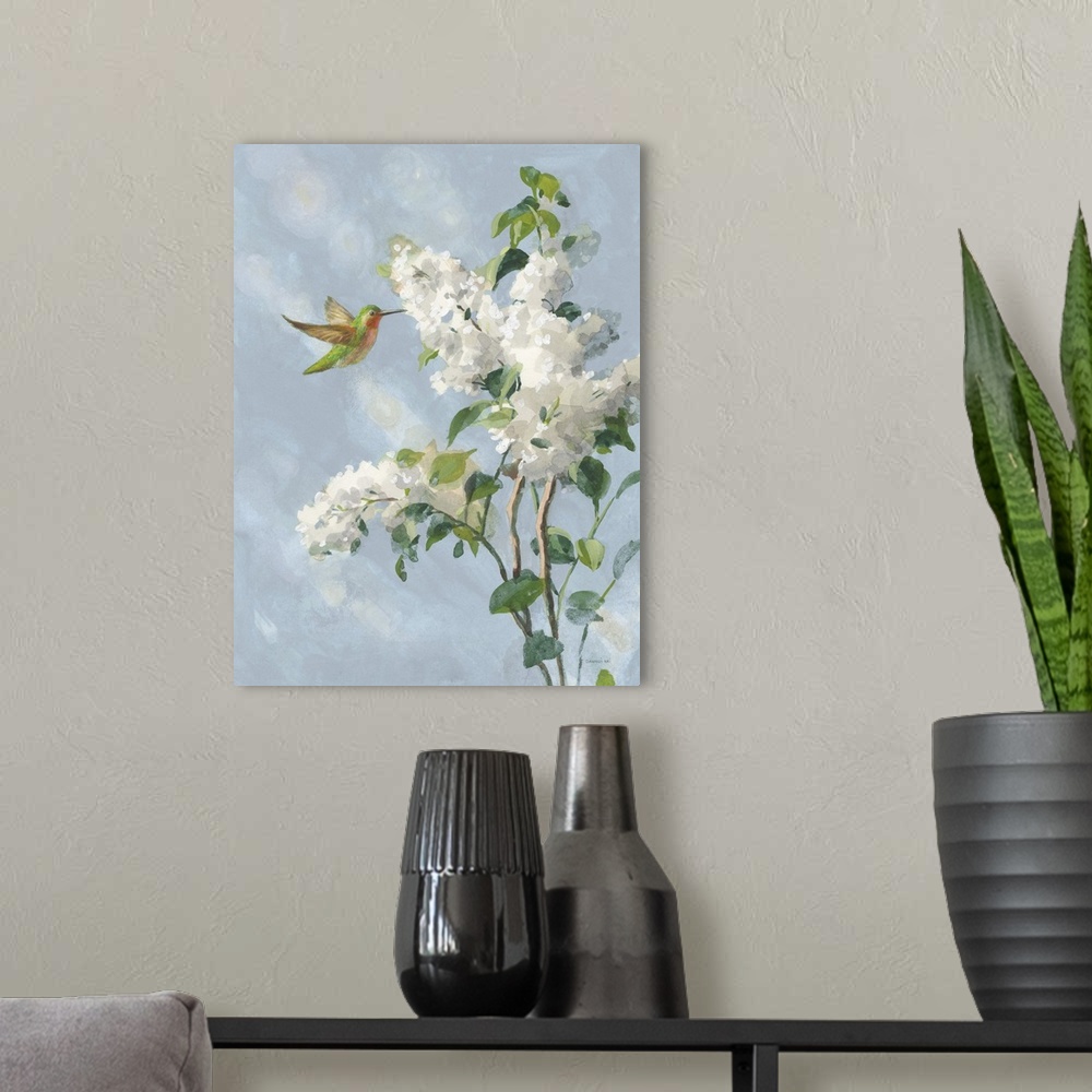 A modern room featuring Hummingbird Spring I Soft Blue