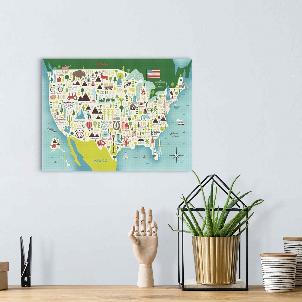 A bohemian room featuring Illustrate USA waves
