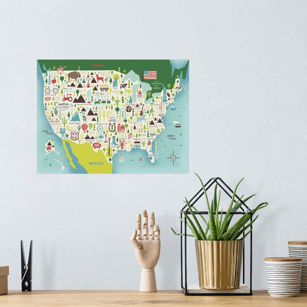 A bohemian room featuring Illustrate USA waves